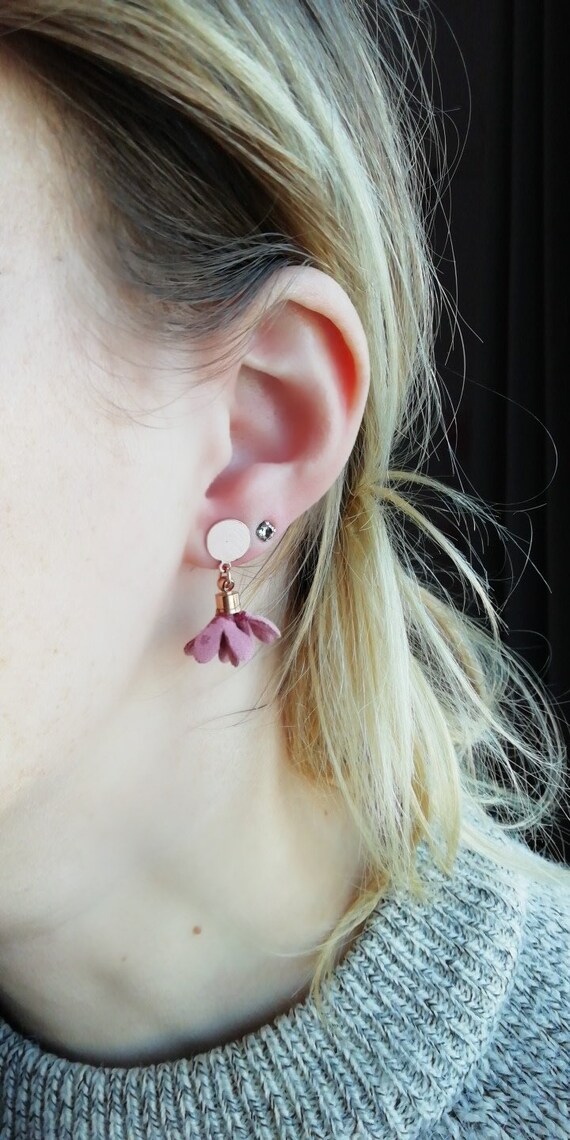 Boucles D'oreilles Pendantes Tres.Or - Motifs étoiles Et Pompons Roses - Monture Or - Neuf Avec étiquettes