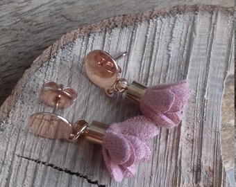 Boucles d'oreilles rose gold et pompon