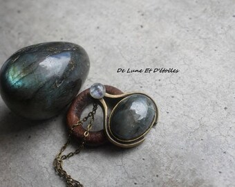 collier cabochon pierre de lune et labradorite