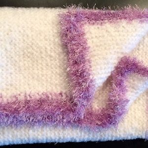 White Cloud Baby Blanket with Lavender Trim