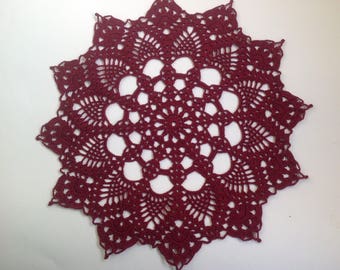 Burgundy Crochet Napkin Crochet Doily Handcrafted Home Decor Lace doily.