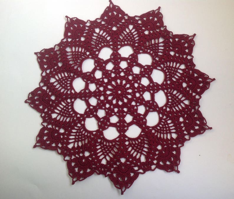 Burgundy Crochet Napkin Crochet Doily Handcrafted Home Decor Lace doily. image 1
