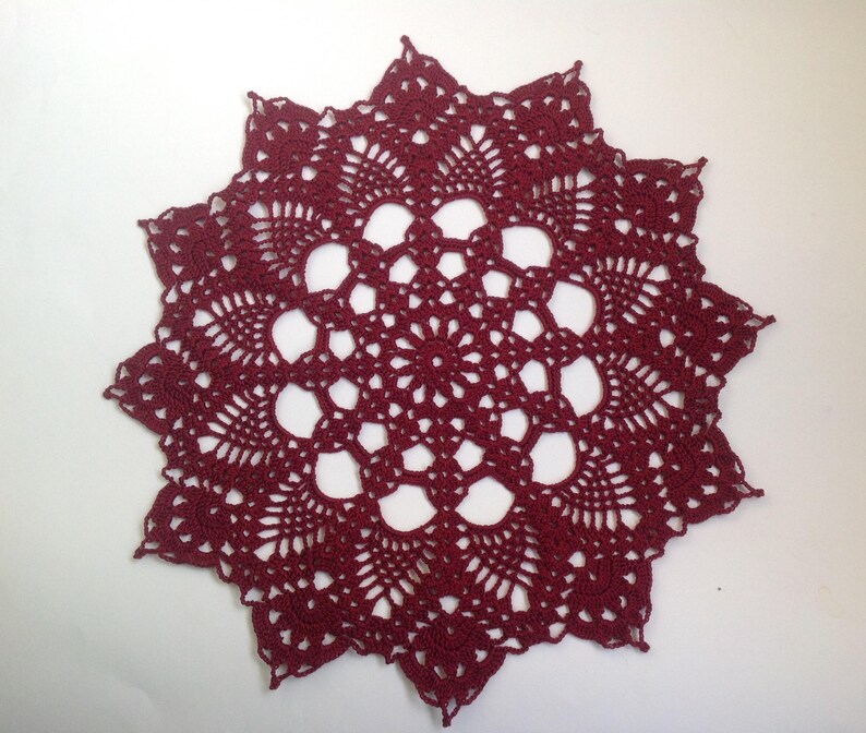 Burgundy Crochet Napkin Crochet Doily Handcrafted Home Decor Lace doily. image 5