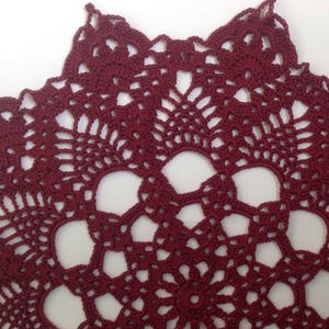 Burgundy Crochet Napkin Crochet Doily Handcrafted Home Decor Lace doily. image 2