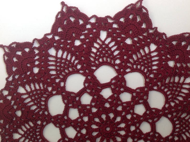 Burgundy Crochet Napkin Crochet Doily Handcrafted Home Decor Lace doily. image 2