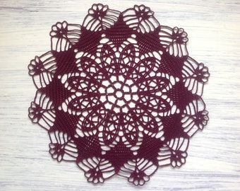 Burgundy Crochet Napkin Crochet Doily Handcrafted Home Decor Lace doily.