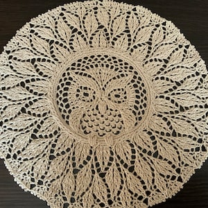 Beige Owl Crochet Doily Crochet Napkin Home Decor Lace doily Nature Forest