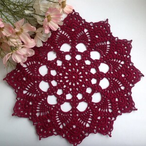 Burgundy Crochet Napkin Crochet Doily Handcrafted Home Decor Lace doily. image 6