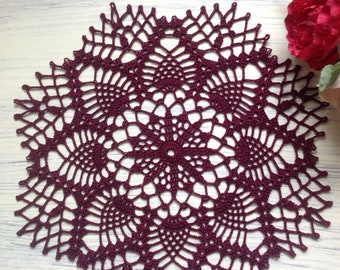 Burgundy Crochet Napkin Crochet Doily Handcrafted Home Decor Lace doily.