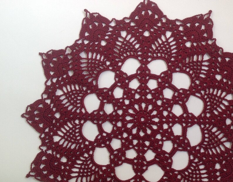 Burgundy Crochet Napkin Crochet Doily Handcrafted Home Decor Lace doily. image 4