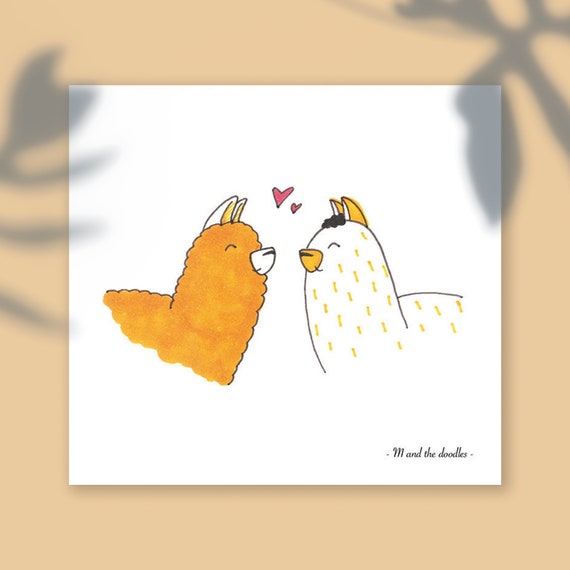Carte Illustration Lama Amoureux Llama Love You Etsy