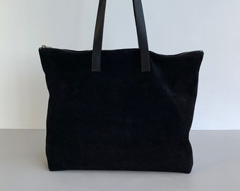 Large Black Suede Bag,black Suede Leather Tote Bag, Black Leather ...