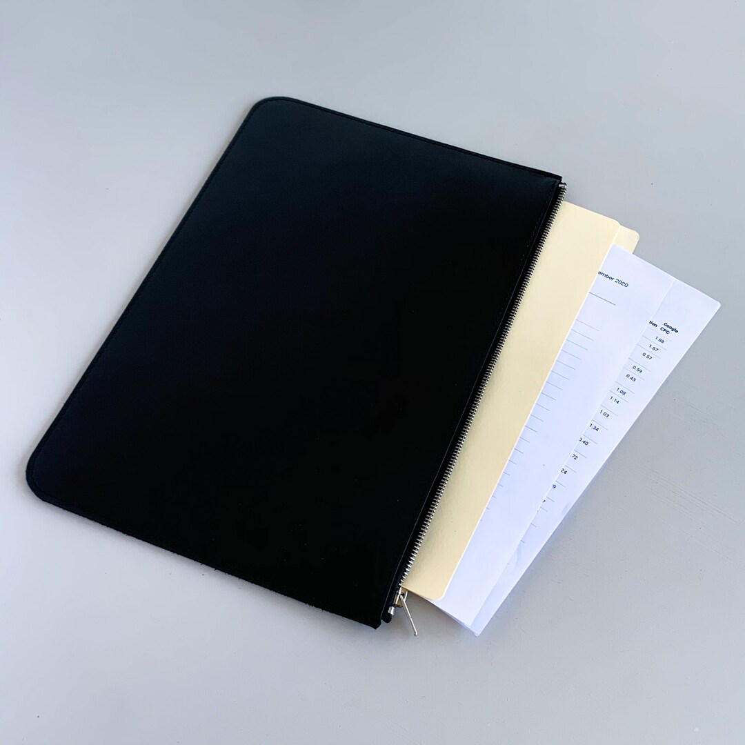 Personalised Black Leather Document Sleeve Case, Handmade Folio Sleeve
