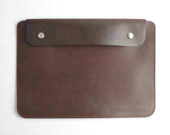 Personalised Handmade Brown Leather Minimalist Laptop Sleeve Case, MacBook Sleeve Case, iPad Sleeve, Surface sleeve, Tablet Sleeve Case