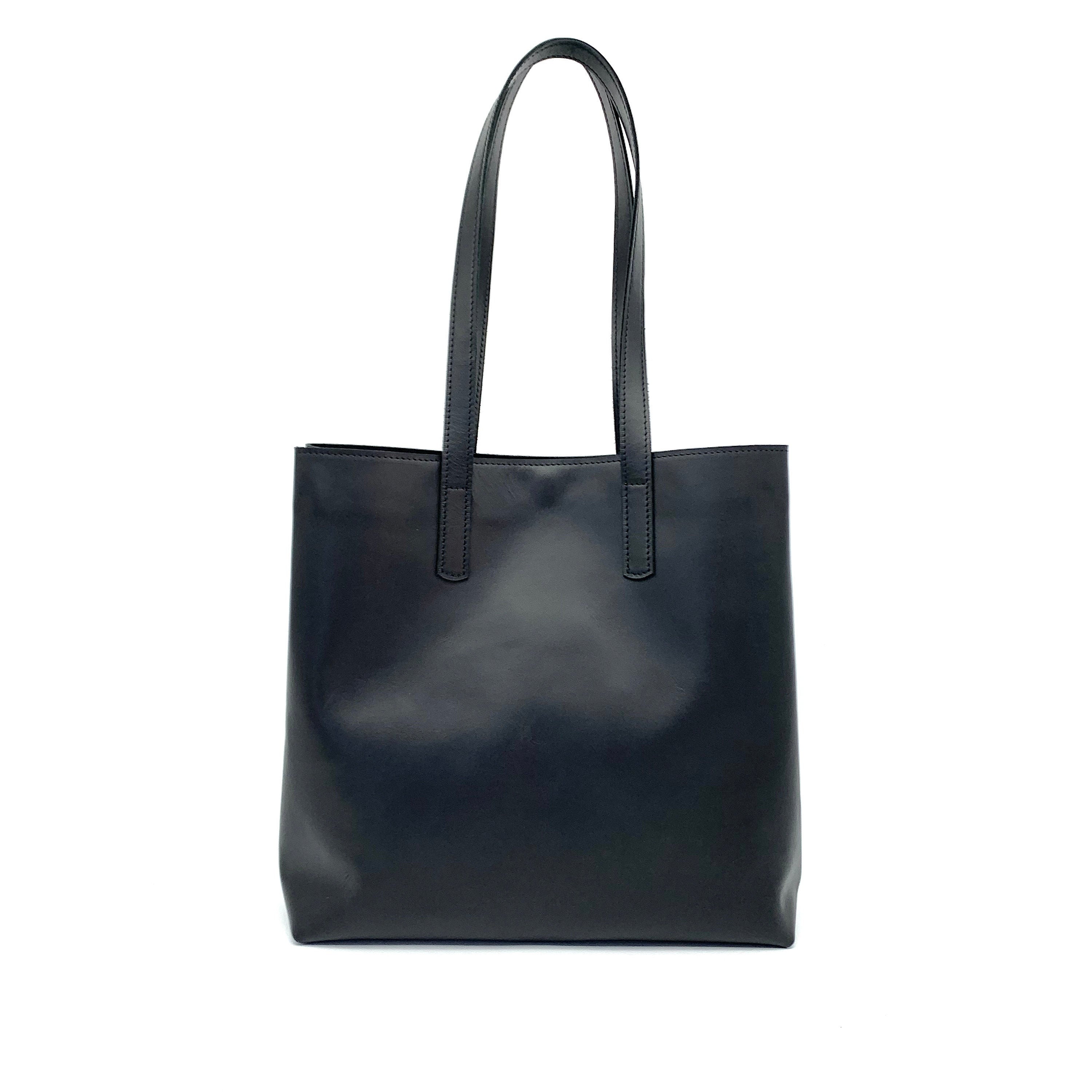 Black Leather Tote Bag Leather shopper bag Leather Shoulder | Etsy