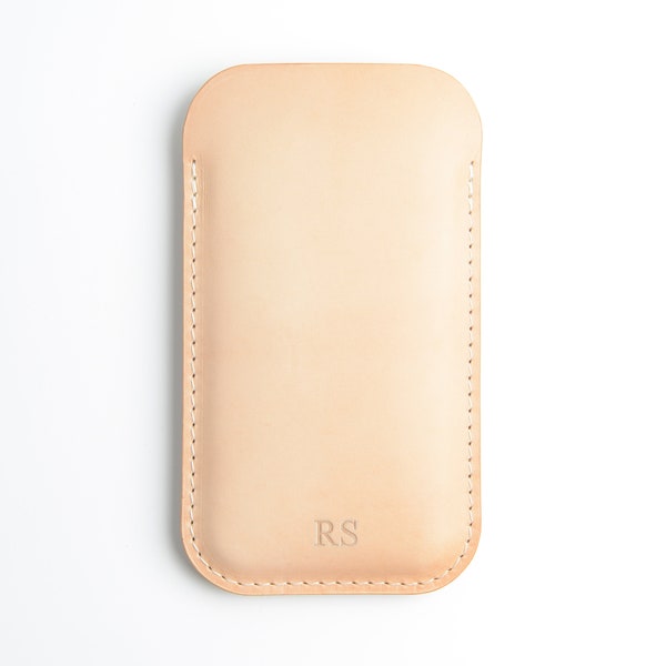 Personalised Slim Brown Leather Smartphone Case, Leather iPhone Case, Samsung Galaxy, Full Grain Handmade Leather Phone Sleeve, Veg Tan