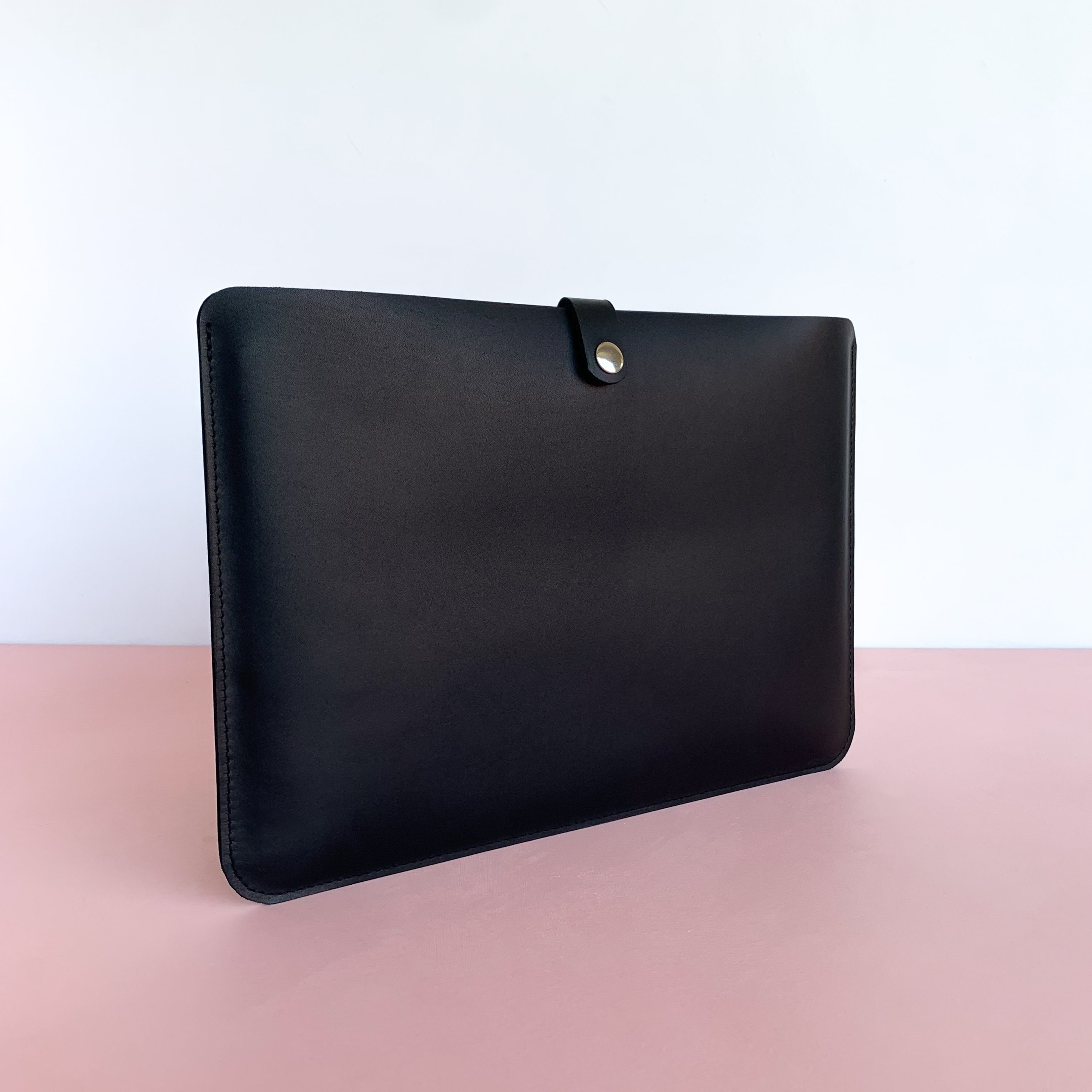 Handmade Black Leather Minimalist Laptop Sleeve Case Black Etsy