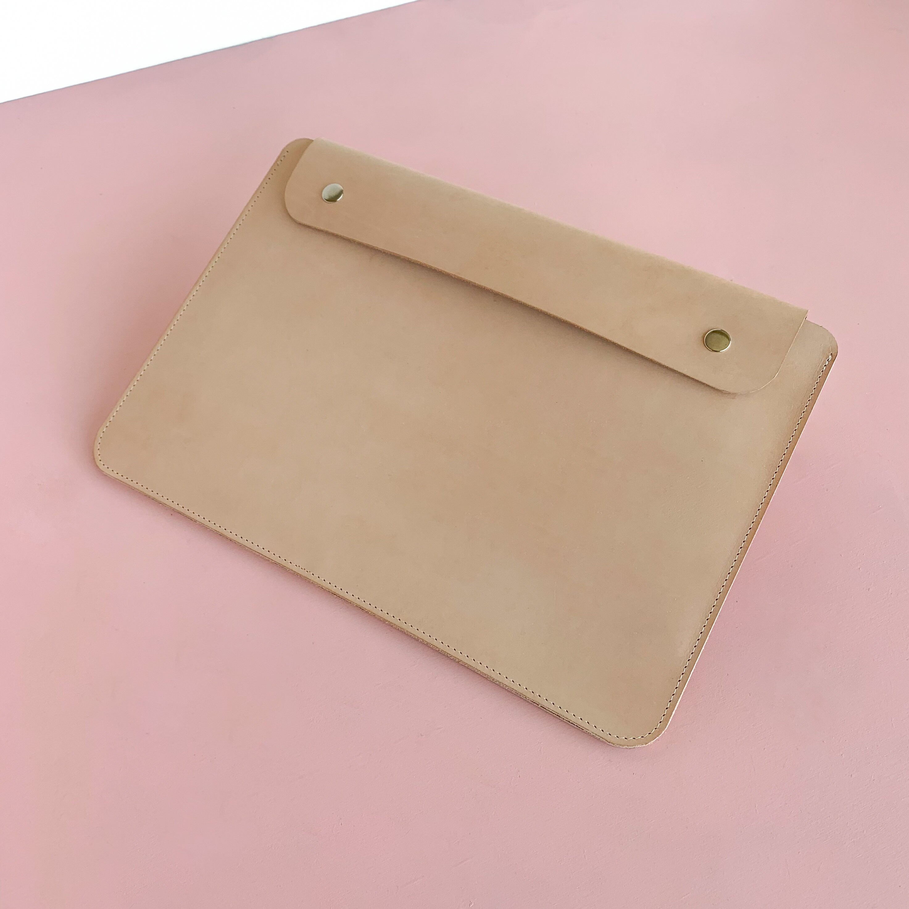 Personalised Handmade Natural Veg Tan Leather Minimalist Laptop Sleeve  Case, Natural Leather MacBook Sleeve Case, iPad Surface Sleeve 