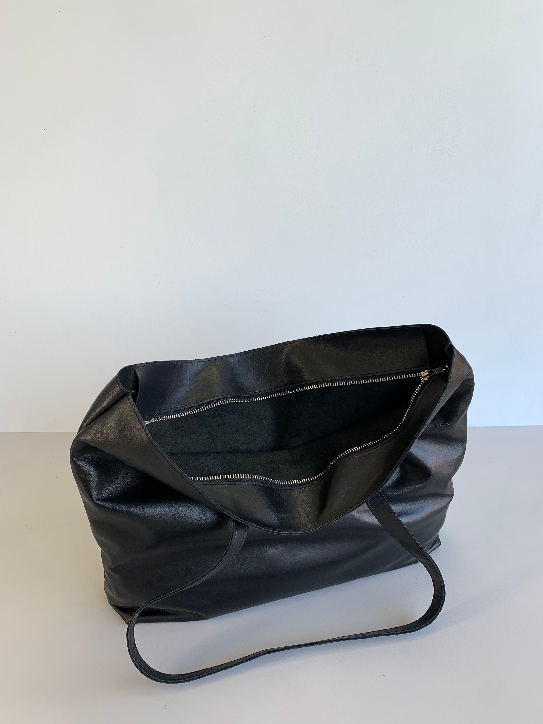 Glossy Black Leather Tote Bag Large Black Leather Bag With Etsy Australia