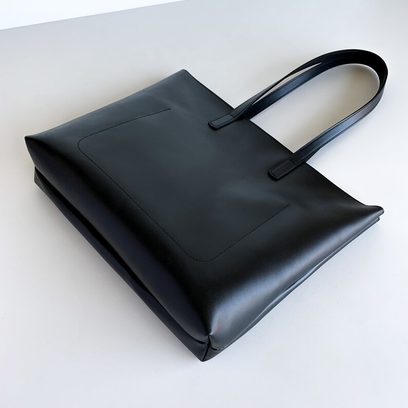 Large Black Leather Tote Bag Black Leather Bag With Zipper Etsy Australia