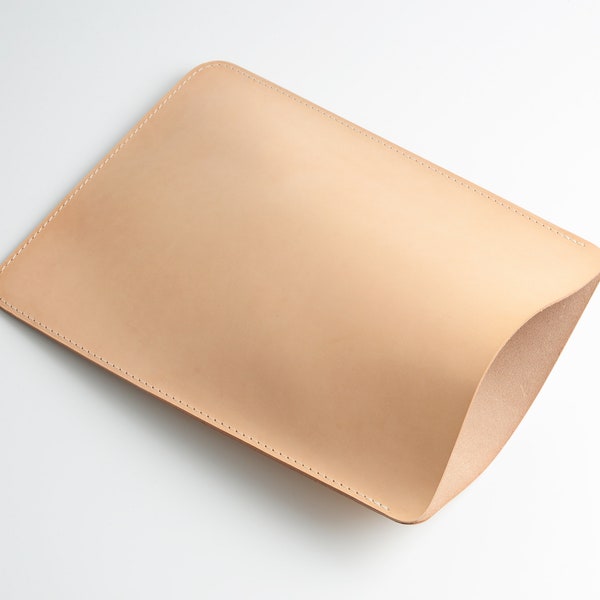 Personalised Handmade Natural Veg Tan Leather Minimalist Laptop Sleeve Case, Natural Leather MacBook Sleeve Case, iPad Surface Sleeve
