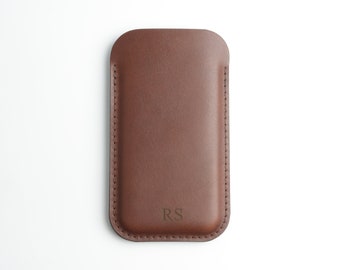 Personalised Slim Brown Leather Smartphone Case, Leather iPhone Case, Leather Samsung Galaxy Case, Full Grain Handmade Leather Phone Sleeve