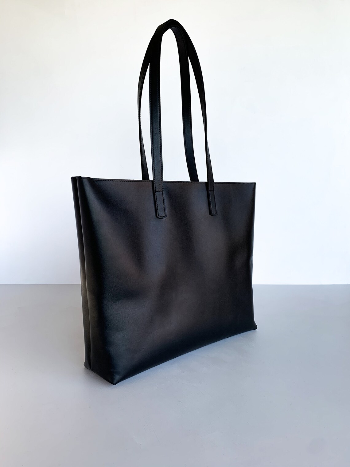 Large Black Leather Tote Bag Black Leather Bag with Zipper Etsy