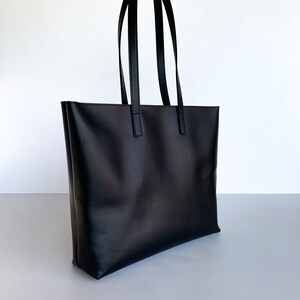 Large Black Leather Tote Bag Black Leather Bag With Zipper - Etsy Australia