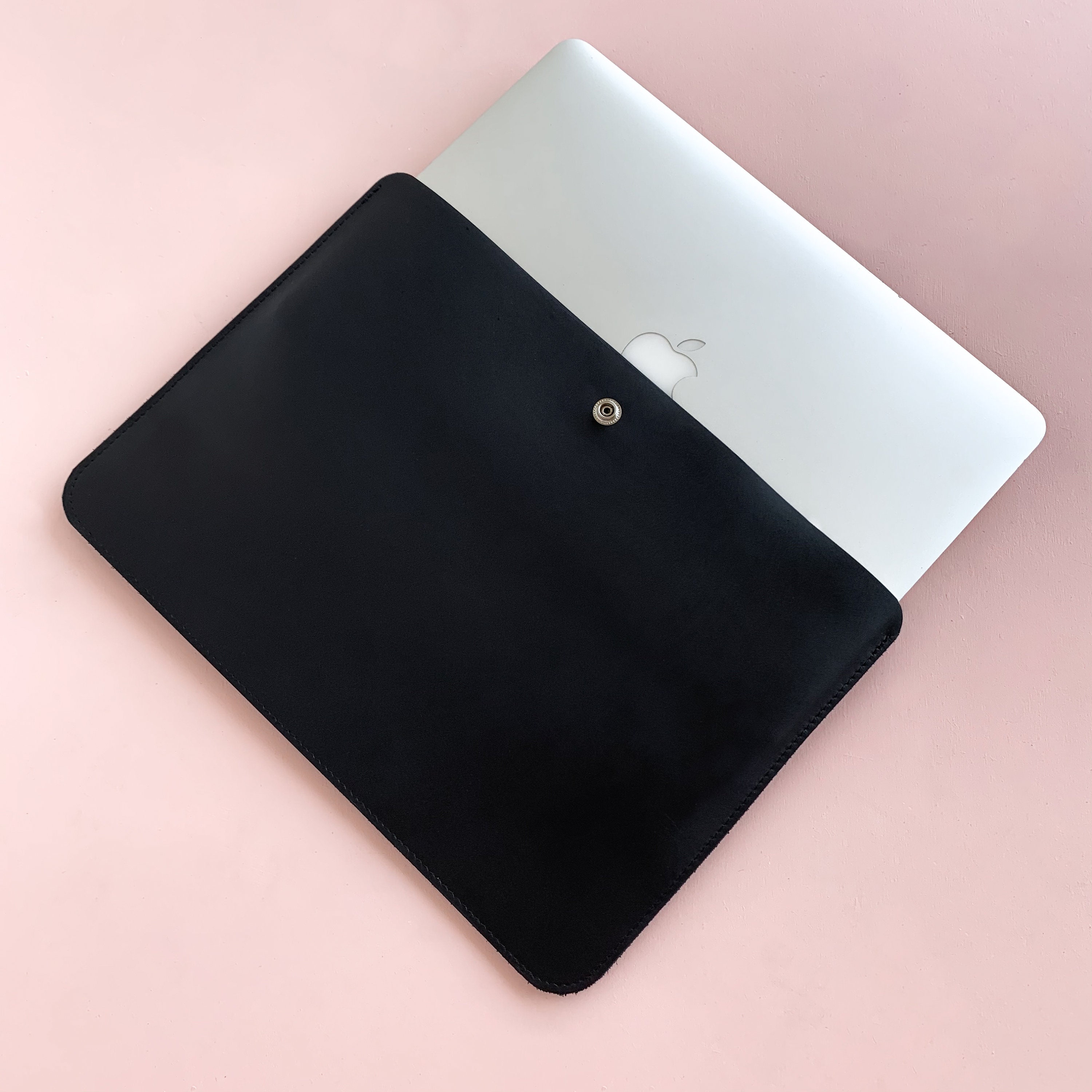 Handmade Black Leather Minimalist Laptop Sleeve Case Black Etsy