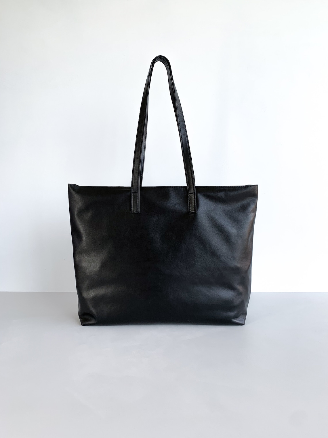 Glossy Black Leather Tote Bag Large Black Leather Bag With - Etsy Australia