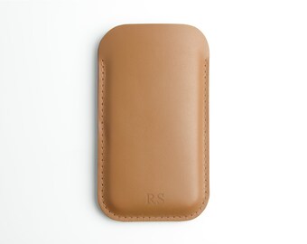 Personalised Slim Tan Brown Leather Smartphone Case, Leather iPhone Case, Leather Samsung Galaxy, Full Grain Handmade Leather Phone Sleeve
