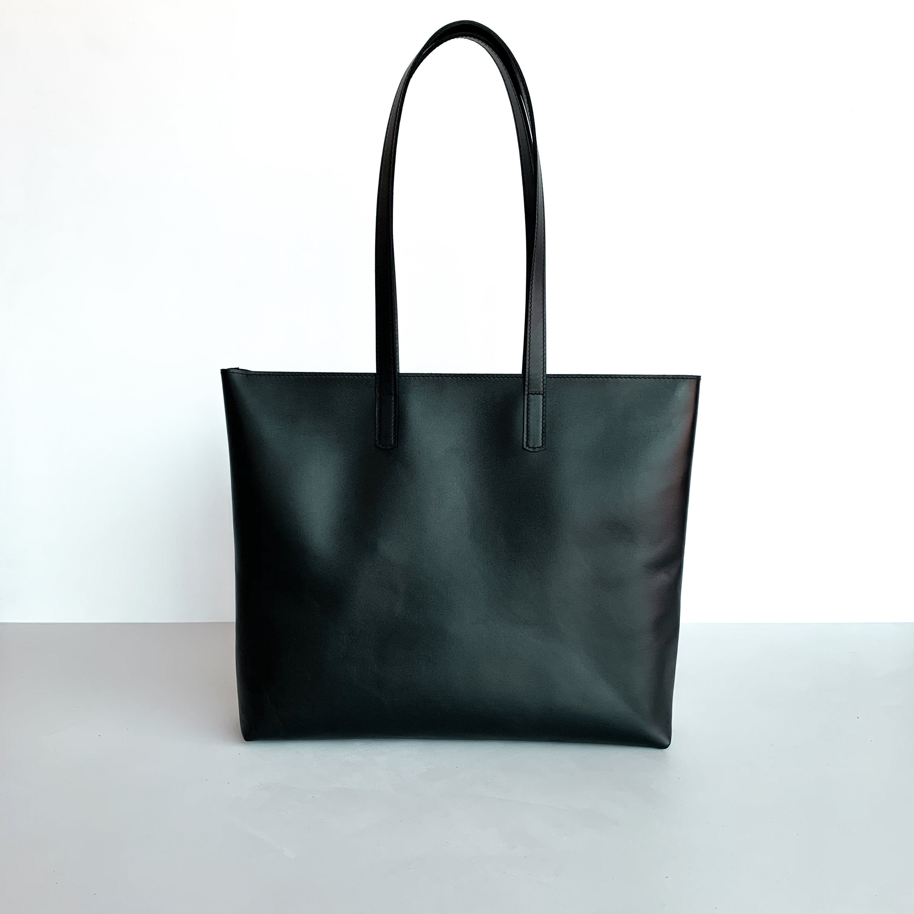 Large Black Leather Tote Bag Black Leather Bag With Zipper - Etsy Australia