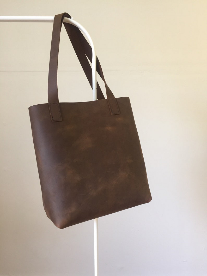 Brown Leather Tote Bag Shopper Sag Leather Shoulder Bag | Etsy