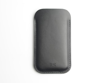 Personalised Slim Black Leather Smartphone Case, Leather iPhone Case, Leather Samsung Galaxy Case, Full Grain Handmade Leather Phone Sleeve