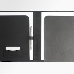 Personalised Black Leather Document Folio Cover, A4 & US Letter Leather Cover, Handmade Natural Vegetable Tanned Leather Document Folder