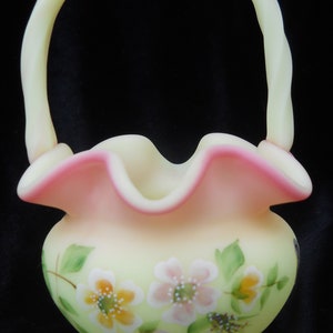 Fenton, Burmese Glass, Signed Basket