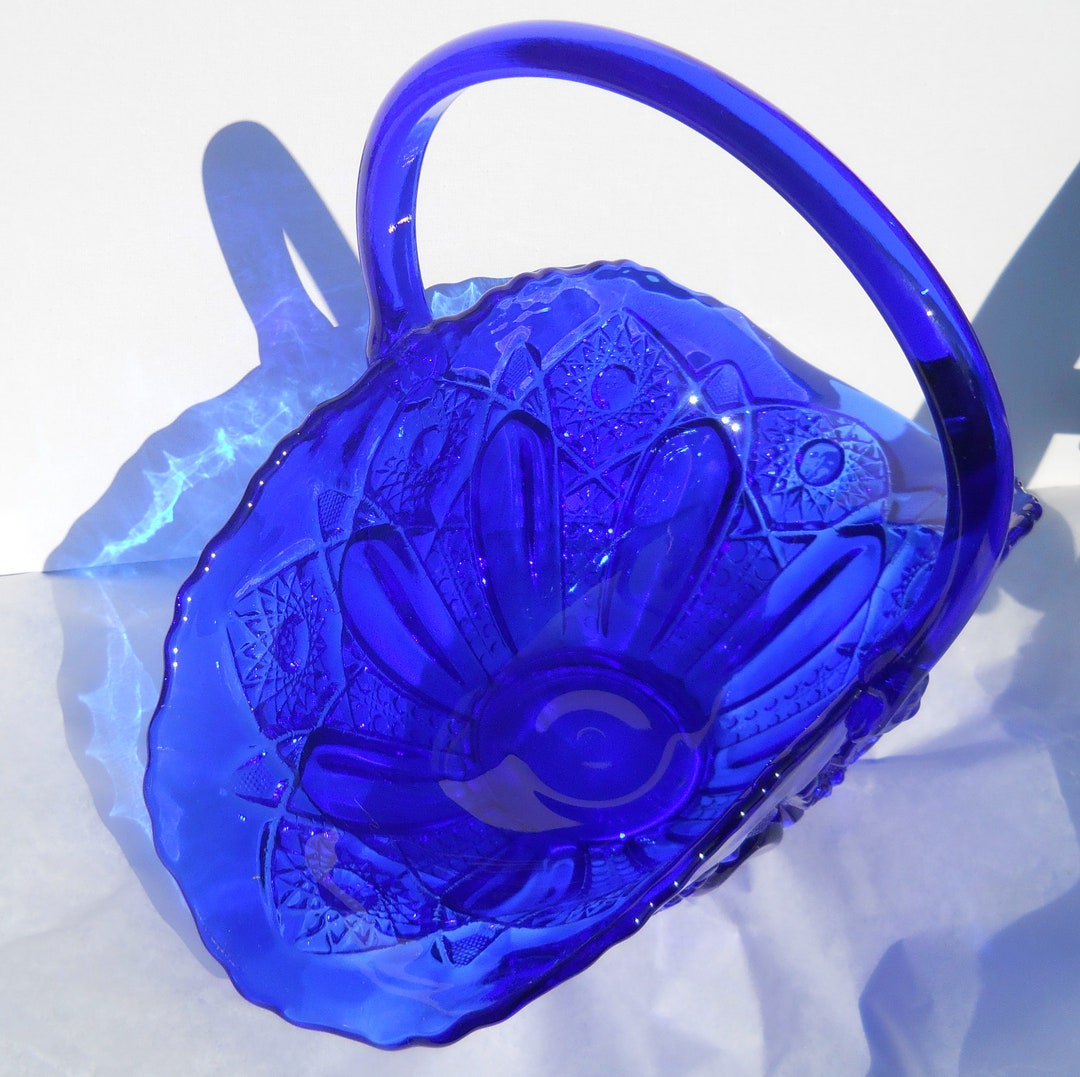 Fenton Large Rare Cobalt Blue Glass Basket Etsy