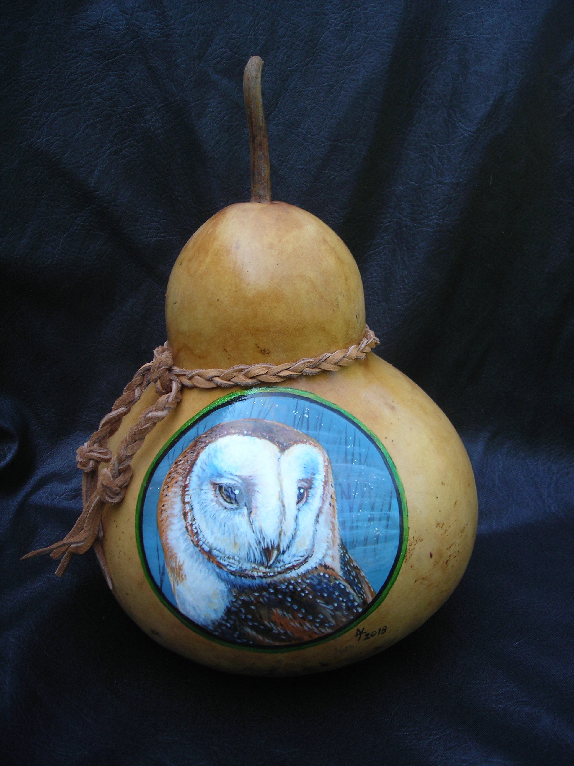 Hand Painted Gourd- Barn Owl
