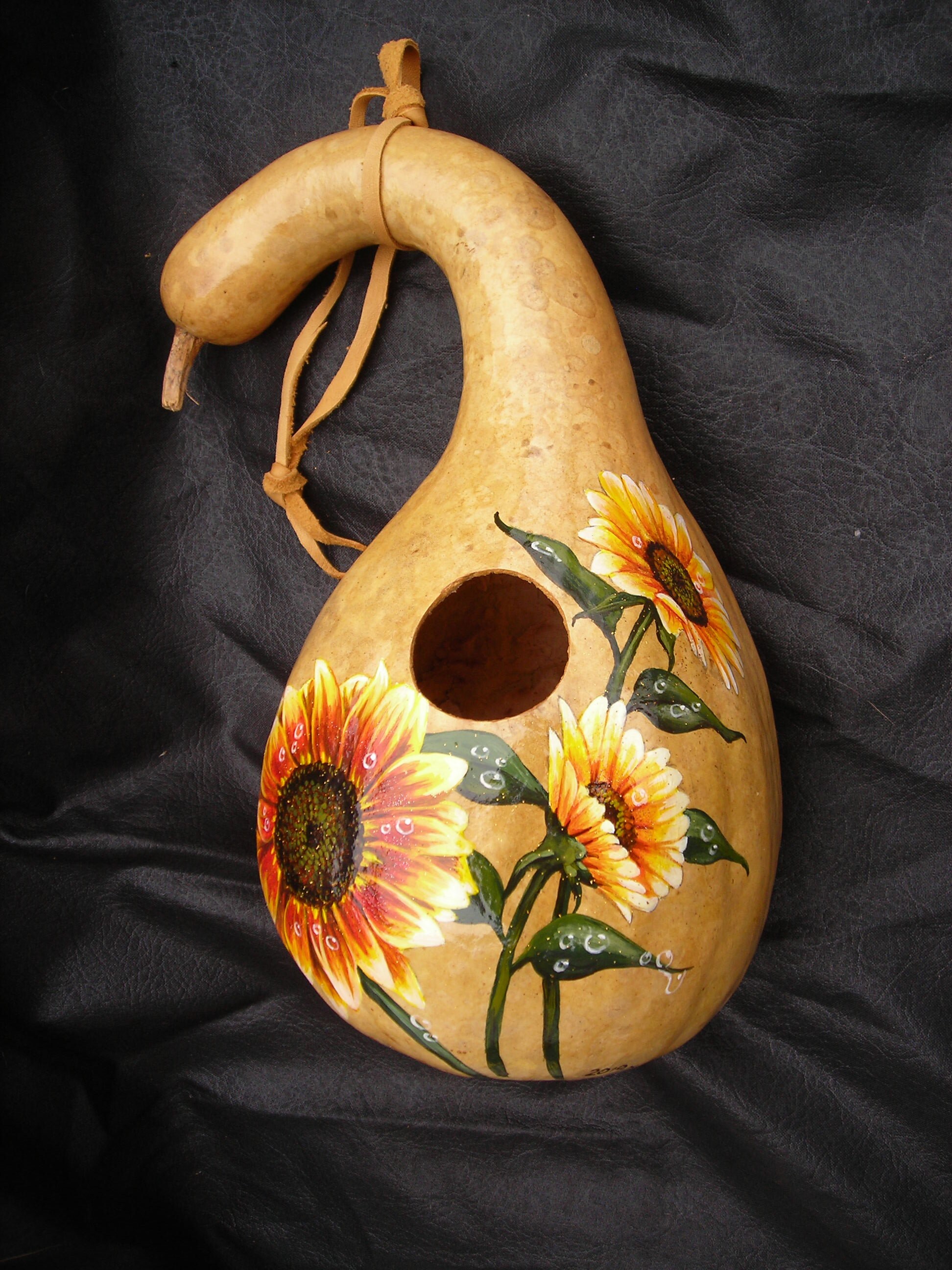 Hand Painted Gourd Sunflowers on Birdhouse Etsy