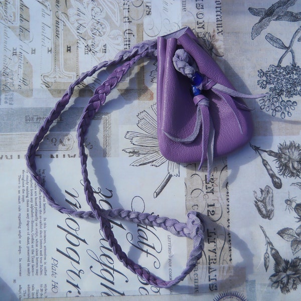 Medicine Bag- Lavender with Cobalt Blue Beads