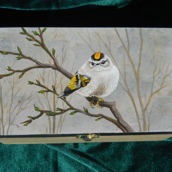 Hand Painted Wooden Box- Kinglet