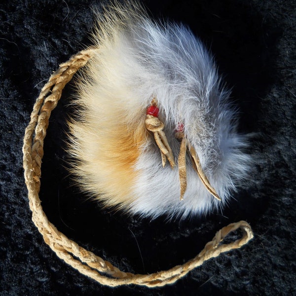 Traditional Medicine Bag- Red Fox Fur with Distressed Brain Tanned Deer Leather (red beads)