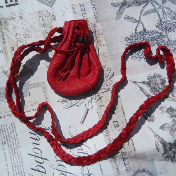 Medicine bag/pouch-Bright Blood Red leather