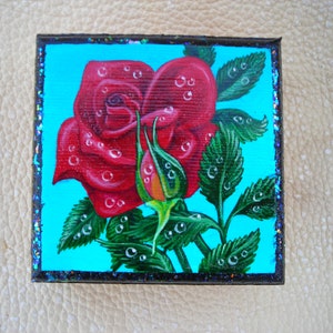 Small Wooden Box: Hand Painted Roses