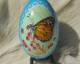 Hand Painted Easter Egg- Monarch Butter on Goose Egg