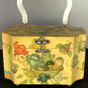 Vintage 1960s Decoupage Wooden Box Handbag