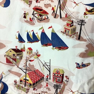 Vintage 1950s “Shore Leave” Barkcloth Fabric