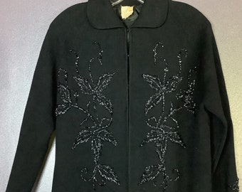 Vintage 1960s Aldens Beaded Wool Knit Jacket