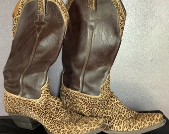 Vintage 1990s Ladies Lucchese Leopard Cowboy Boots