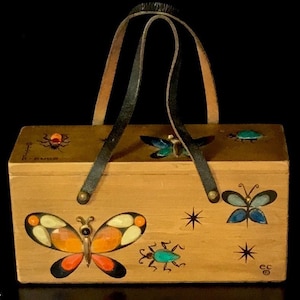 Vintage 1960s Enid Collins Glitter Bugs Wooden Box Handbag